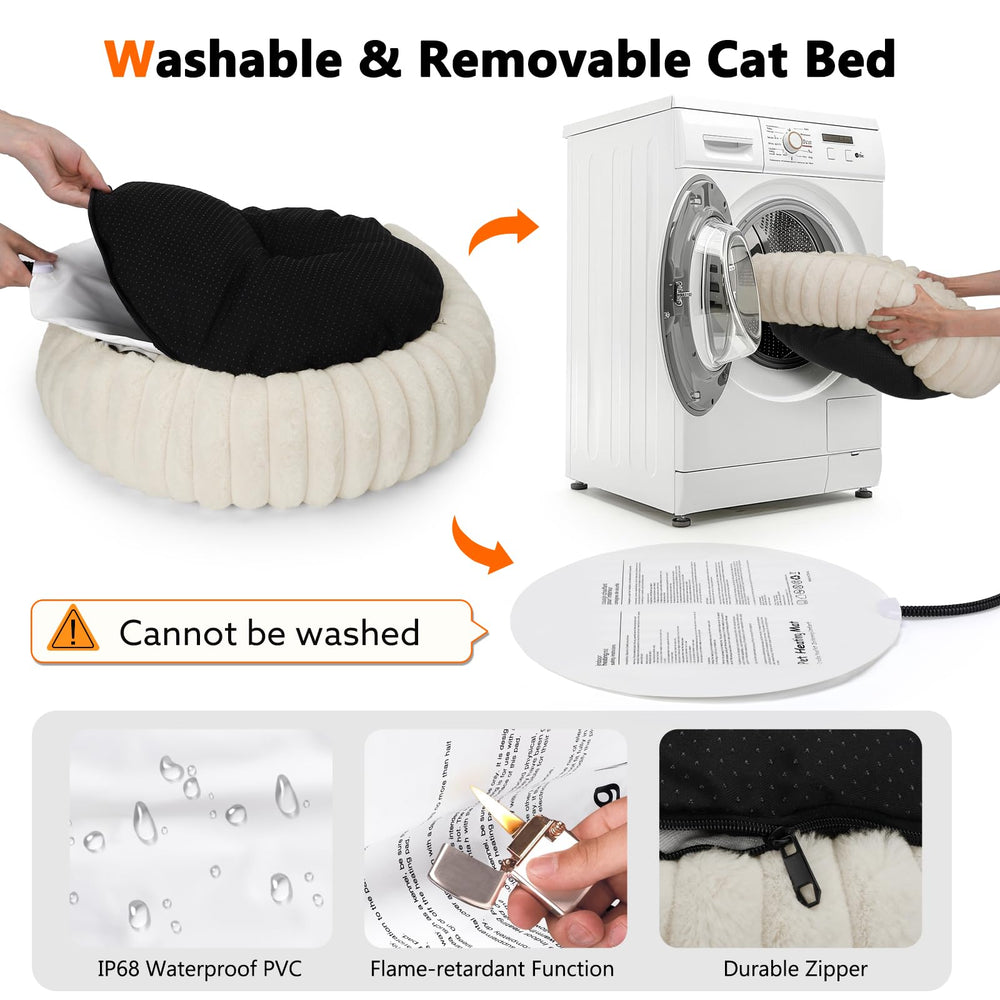 INVENHO donut heated cat bed removable heater enables easy seasonal storage.
