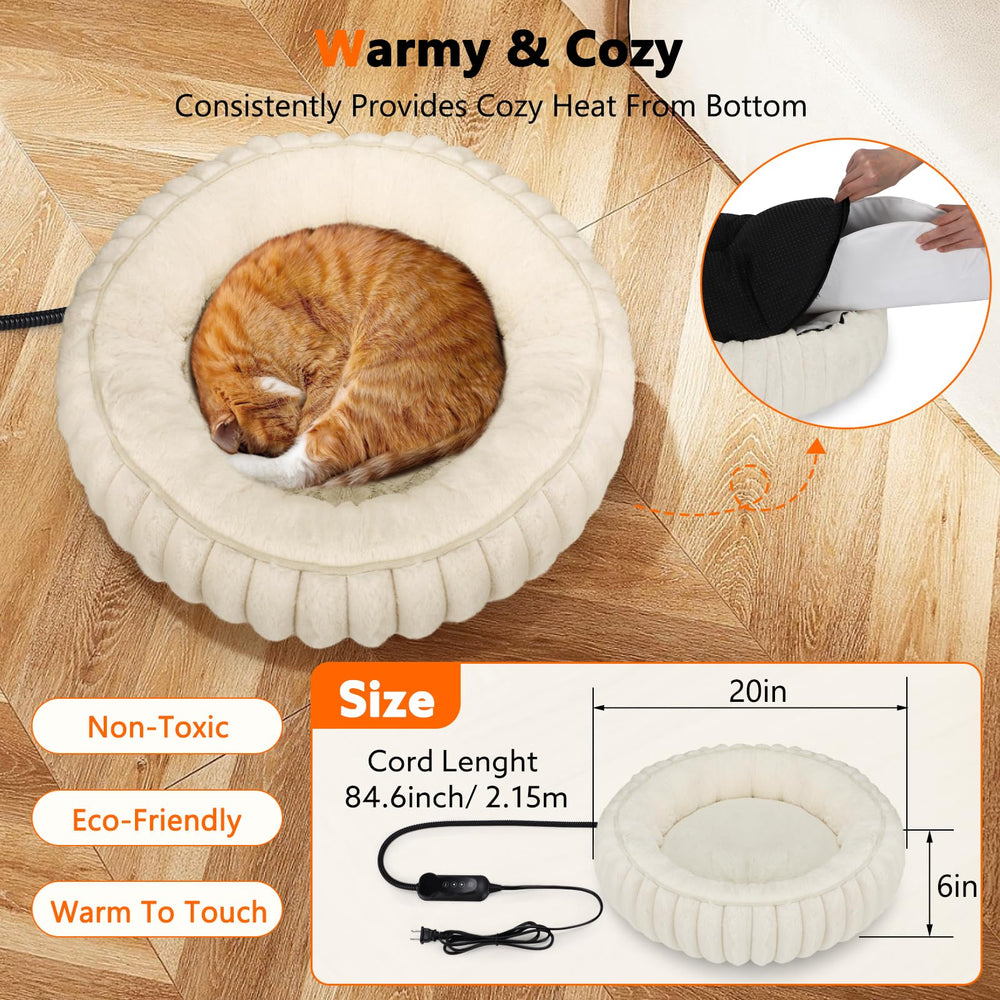 INVENHO donut heated cat bed sherpa plush interior provides soft comfort for relaxation.