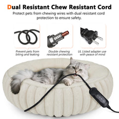 INVENHO donut heated cat bed spiral wire cover protects pets from cords during use.