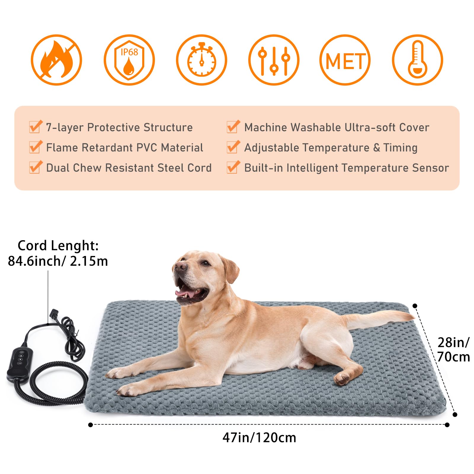 INVENHO extra large pet heating pad timer display indicates remaining auto shut-off.