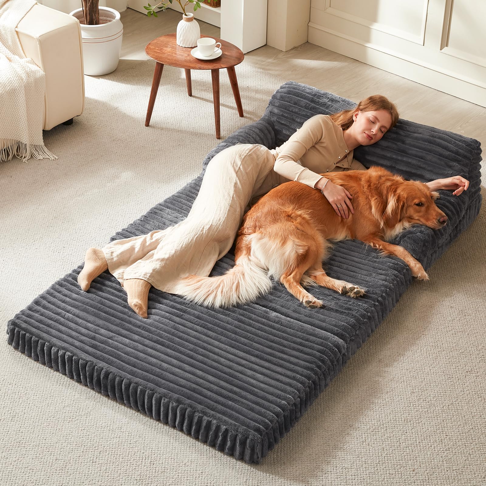 INVENHO foldable human dog bed cozy nap zone invites relaxed cuddling sessions