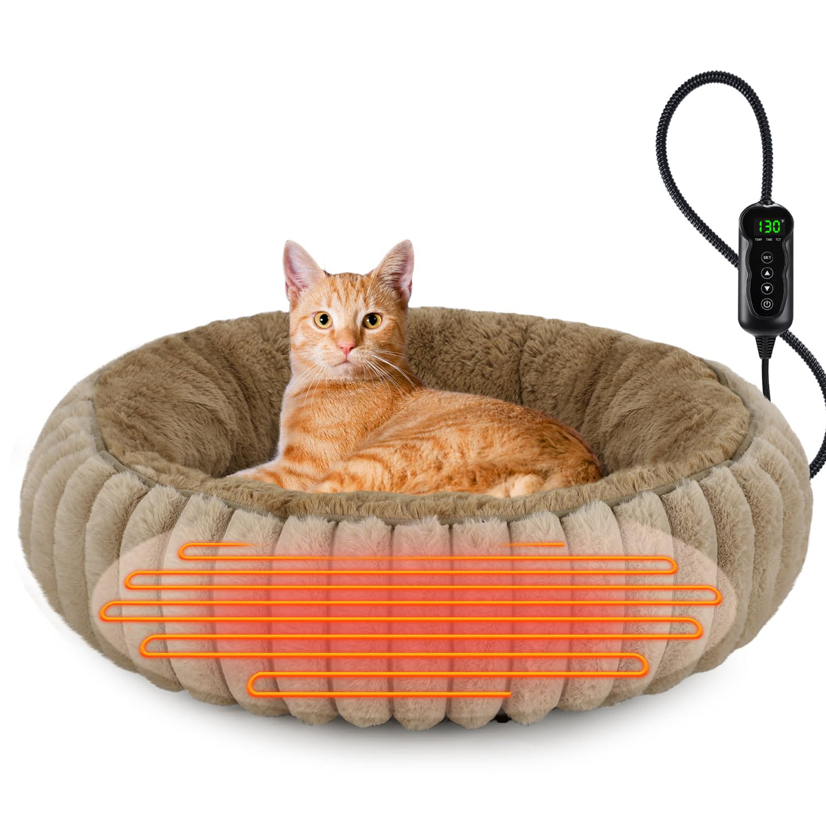 INVENHO heated donut bed outer view shows cozy warmth for indoor pets