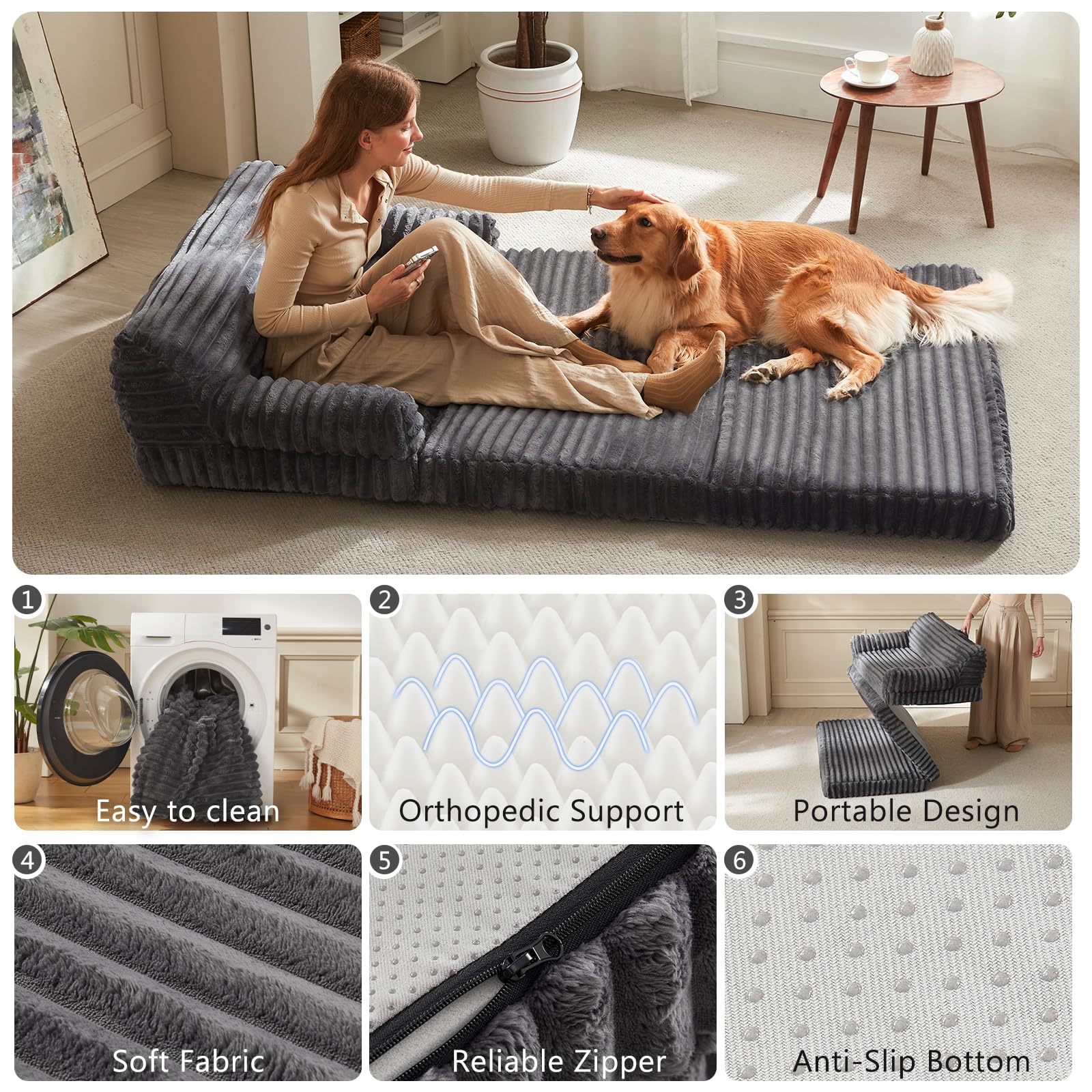 INVENHO human dog bed cushioned bolster provides neck and head support during rest