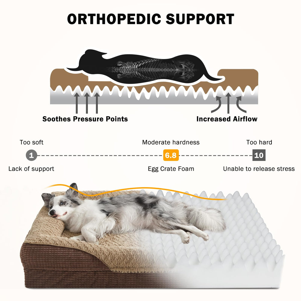 INVENHO orthopedic dog bed side profile highlighting four-sided wrap for neck and head support