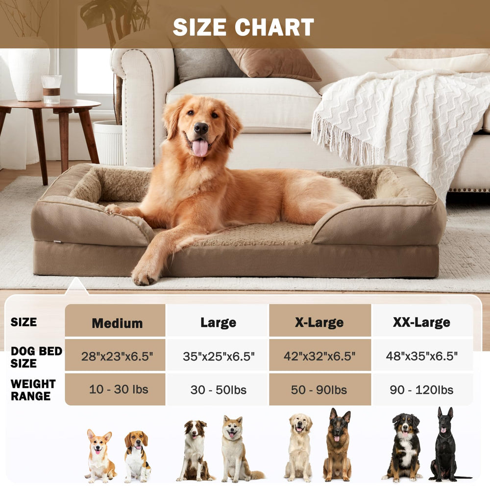 INVENHO Orthopedic XXL bed dog on bed demonstrates generous size for up to 120 lbs