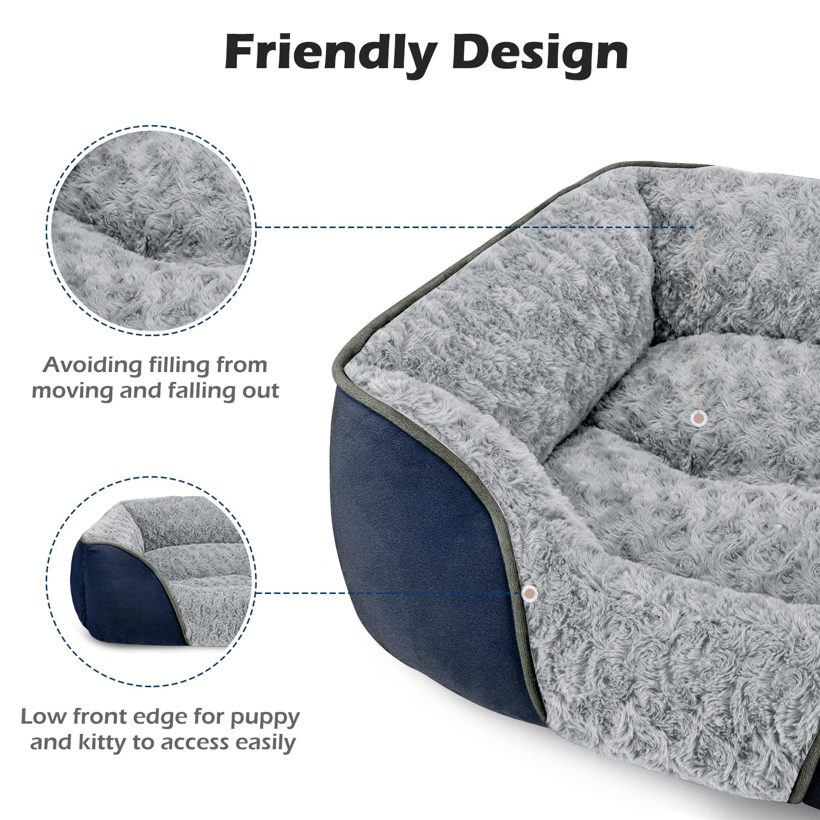 INVENHO small dog bed rectangle dimension chart shows sizes from small to XXL.