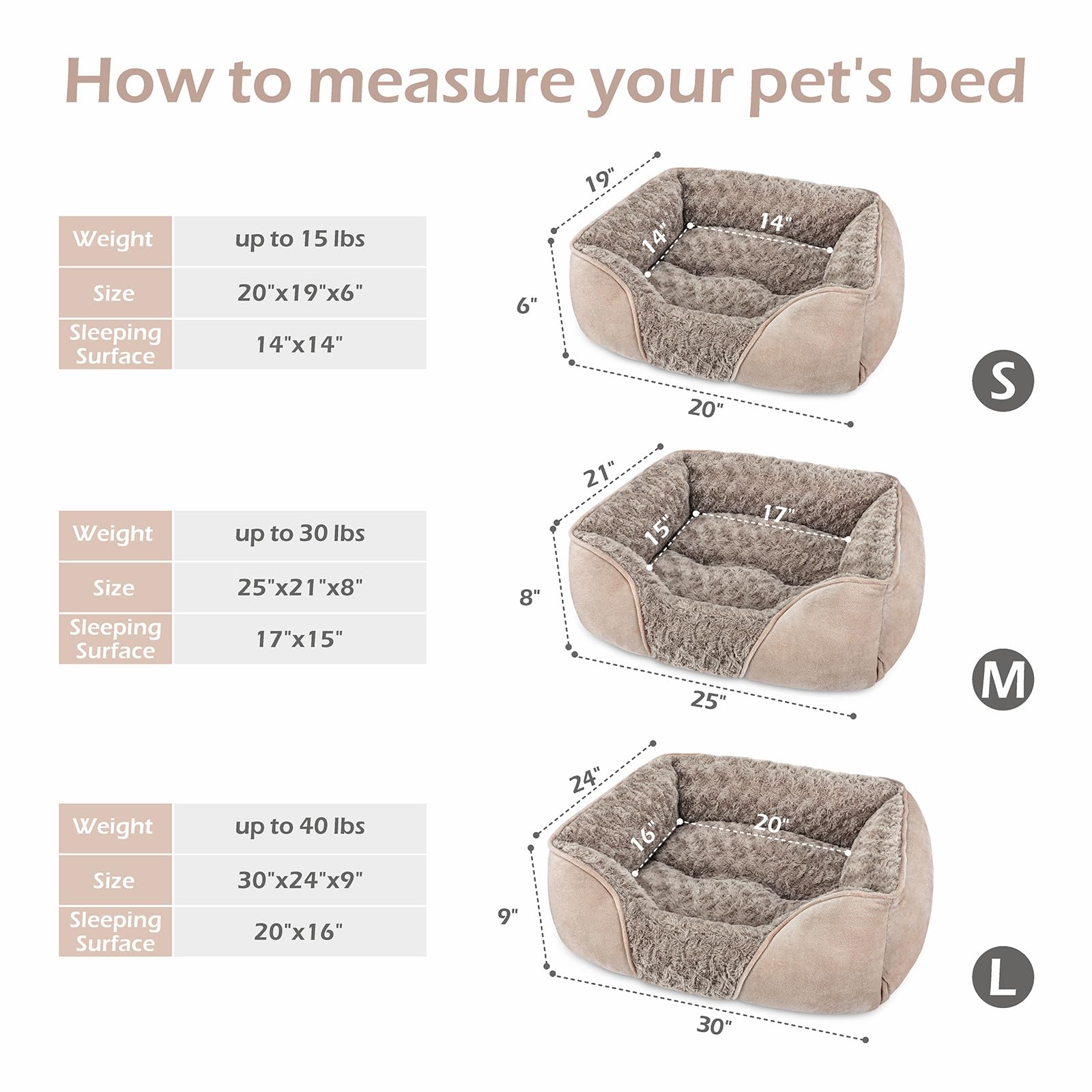 INVENHO small dog bed size-guide helps you pick the right fit for your dog.