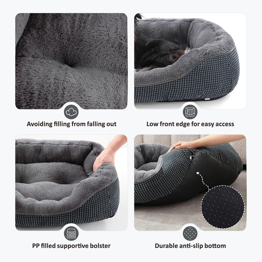 INVENHO Small Dog Bed wide side bolsters support head lounging and comfort.