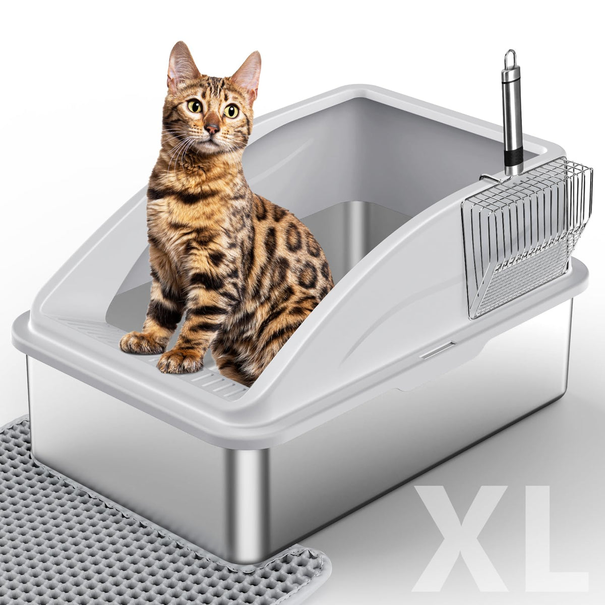 INVENHO stainless steel litter box cover view shows secure lid for big-cat privacy and spill prevention.