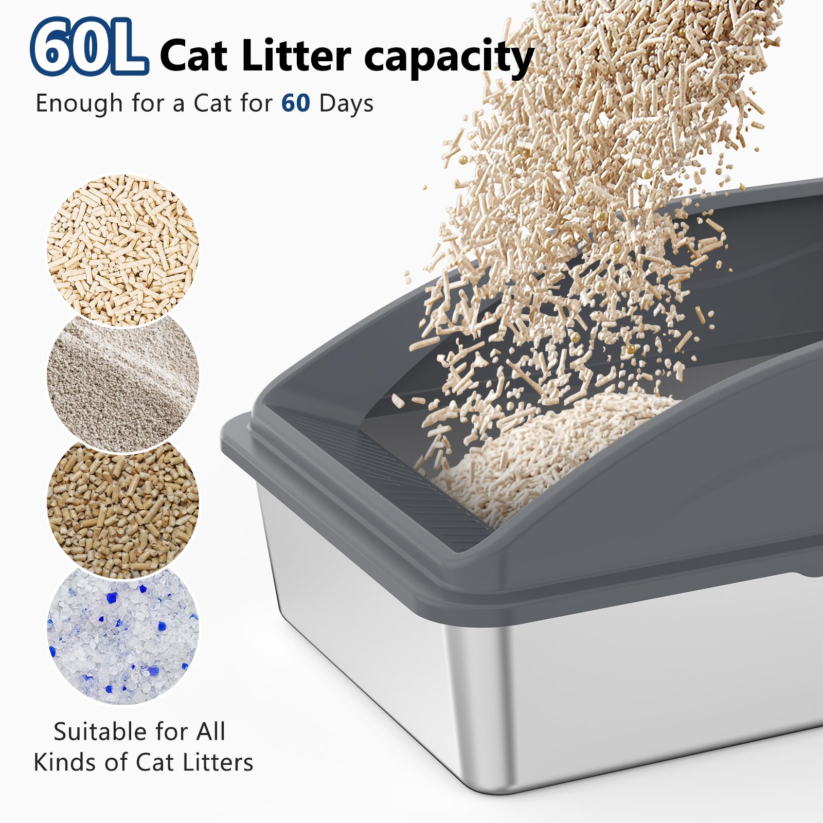 INVENHO stainless steel litter box easy-clean surface resists waste sticking
