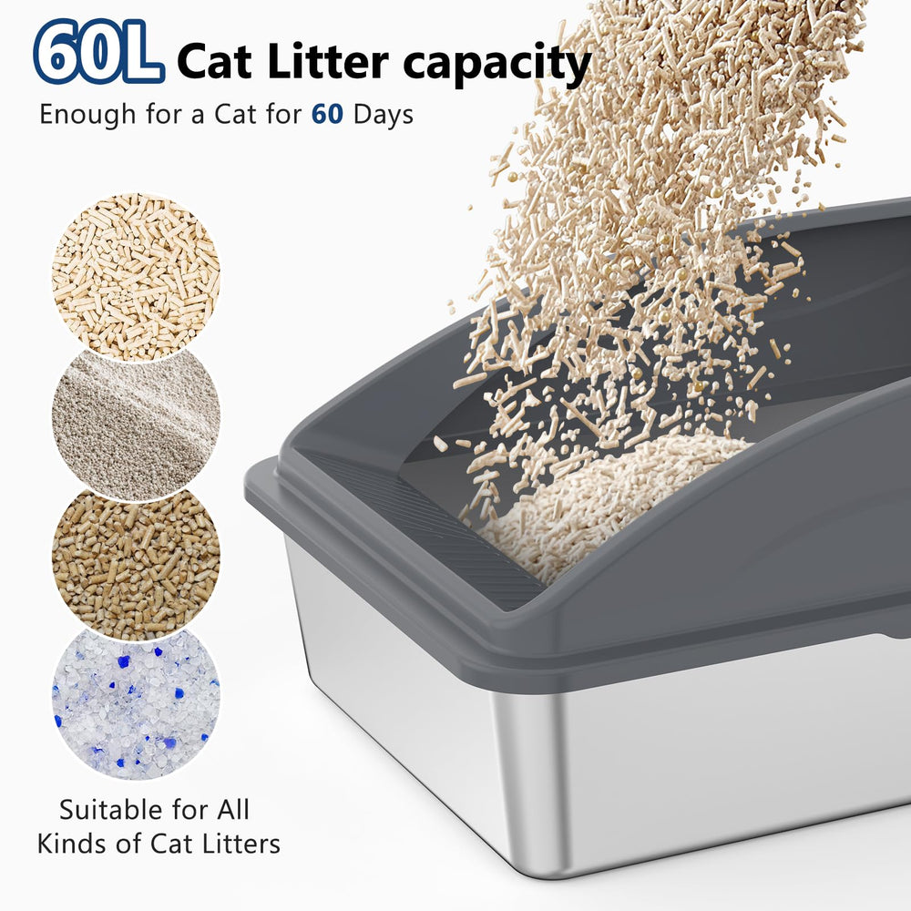 INVENHO stainless steel litter box easy-clean surface resists waste sticking