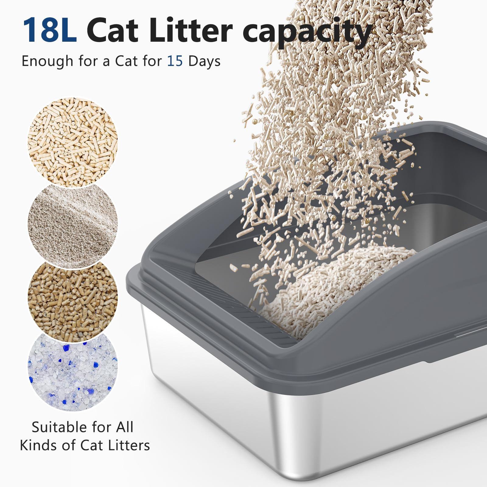 INVENHO non-stick stainless surface makes waste cleanup quick and easy.