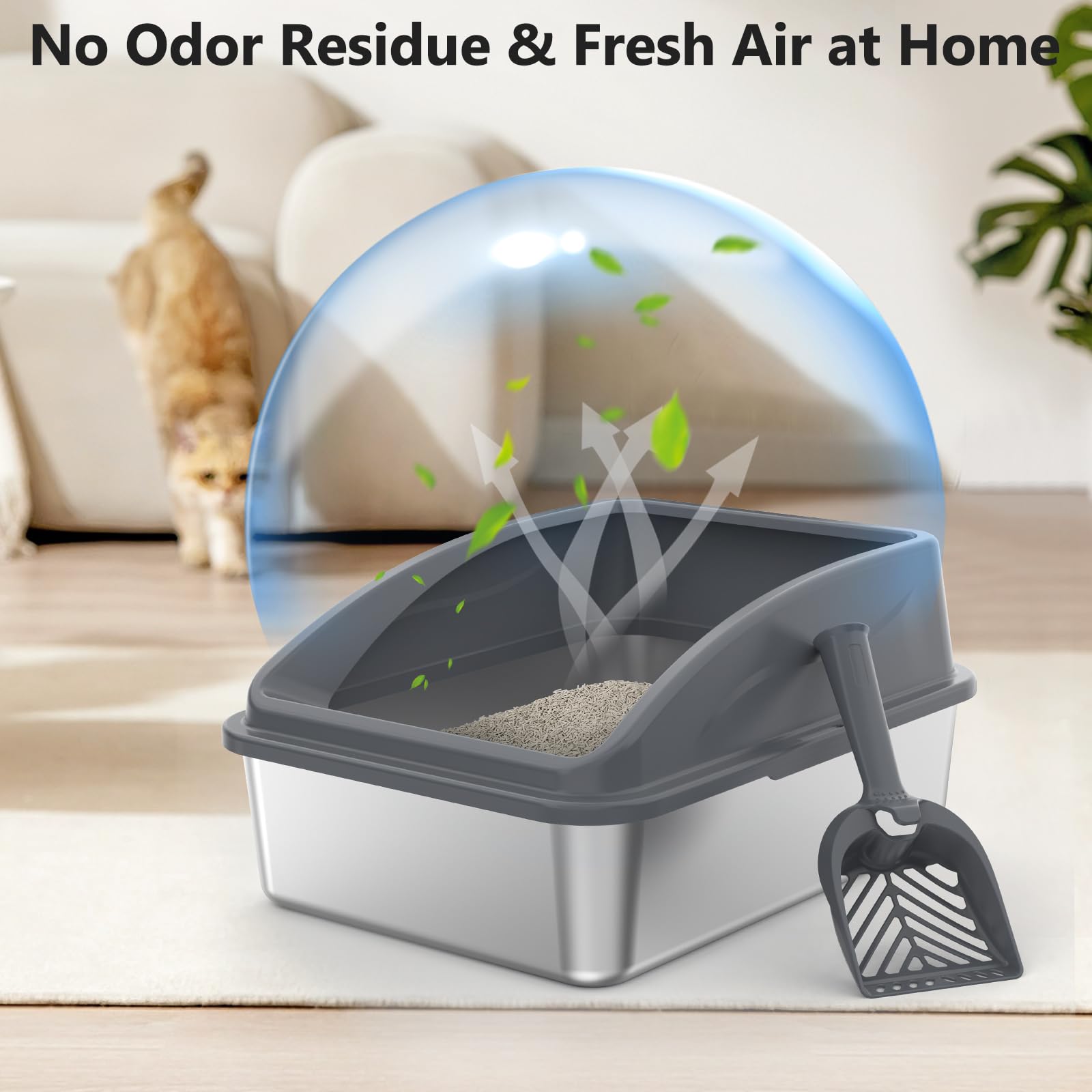 INVENHO litter box with 30° incline reduces litter tracking around the area.