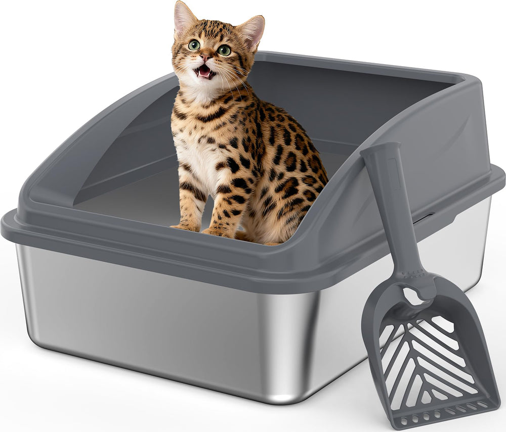 INVENHO stainless steel litter box top-entry view shows spacious design for kittens and privacy.