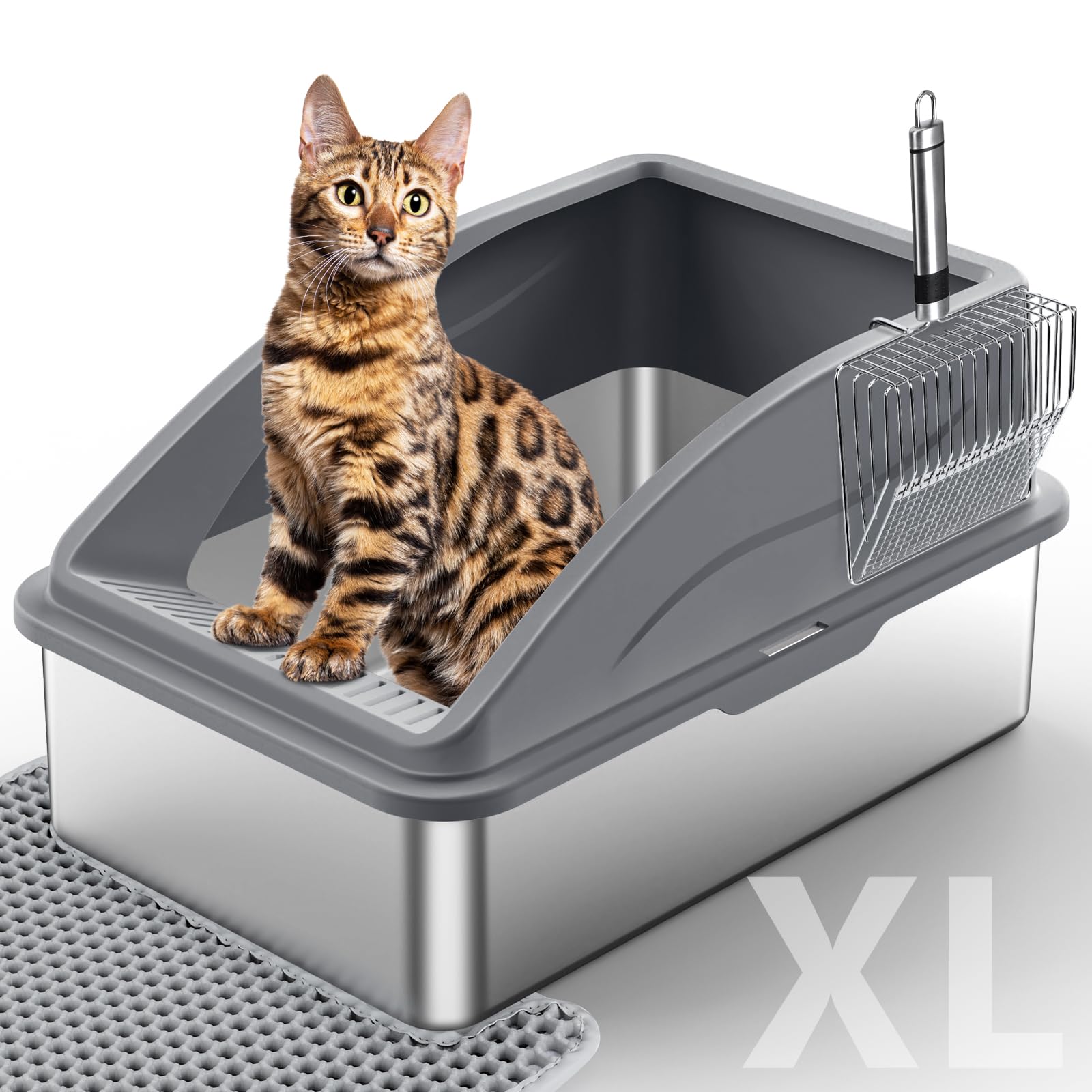 INVENHO stainless steel litter box with lid shows sturdy lid buckle for stability
