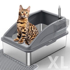 INVENHO stainless steel litter box with lid shows sturdy lid buckle for stability