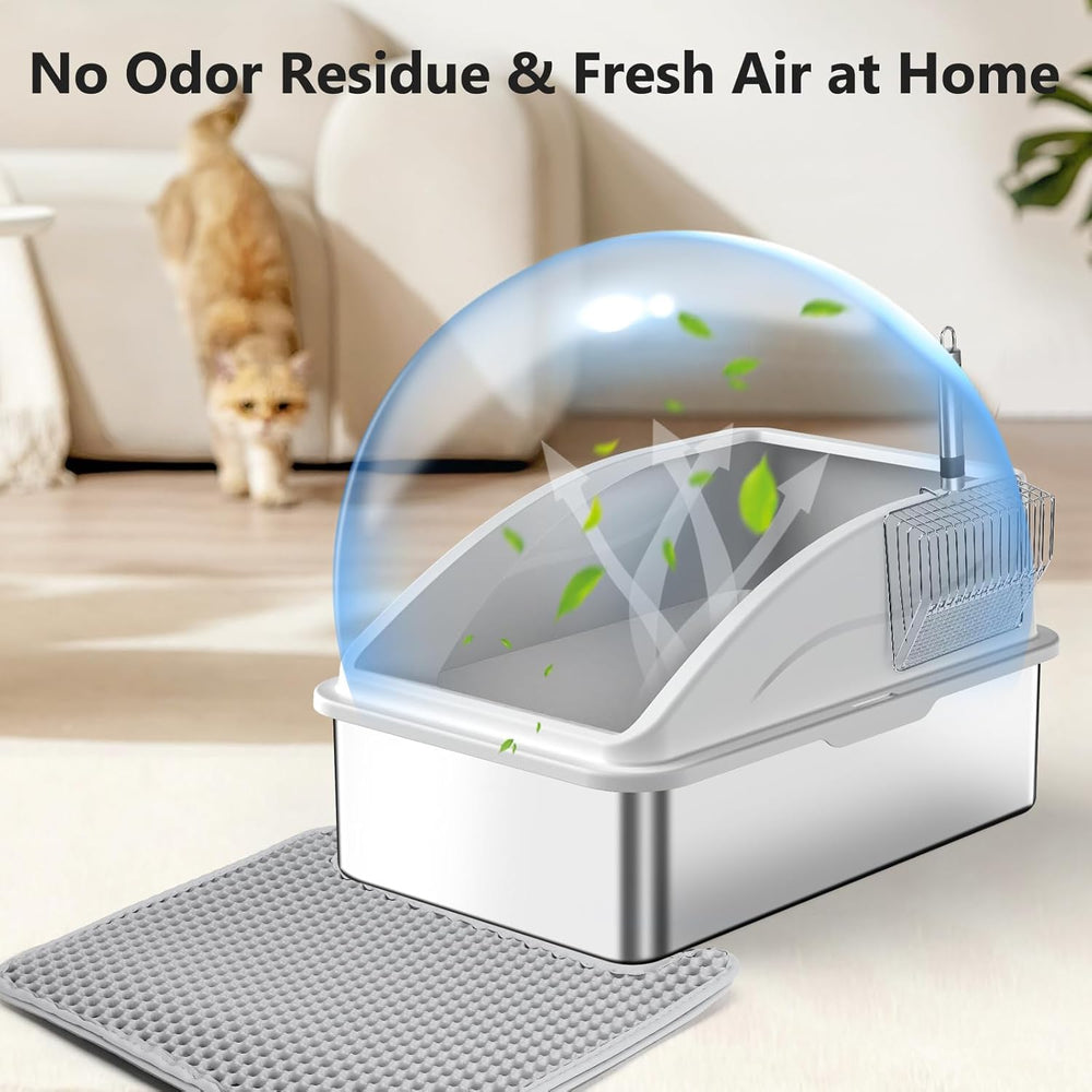 INVENHO litter box with mat and scoop shows complete cleaning convenience.