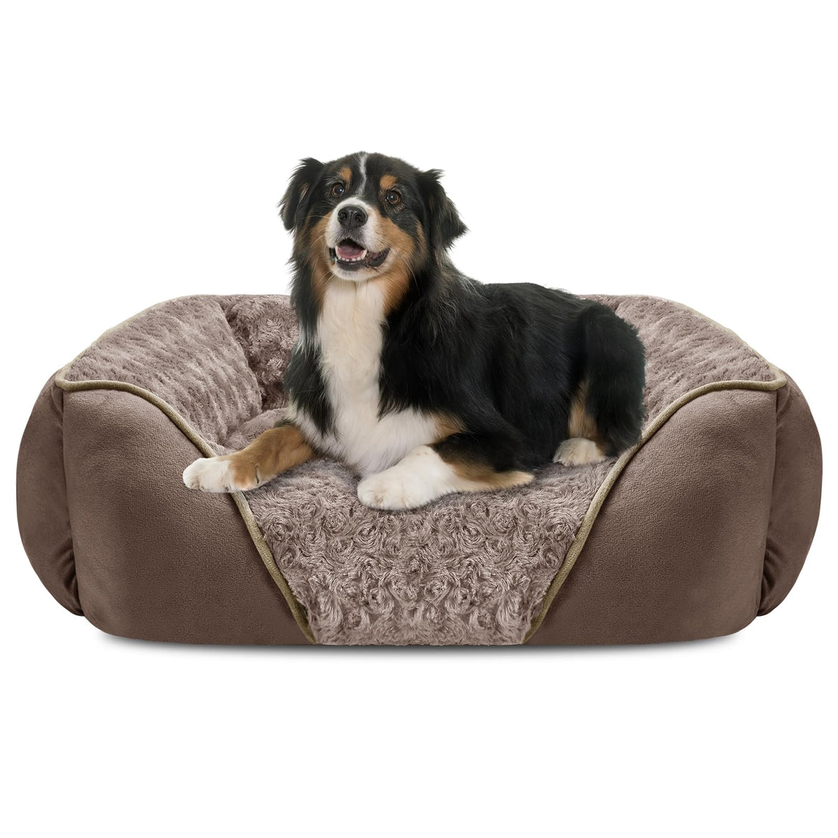INVENHO X-Large dog bed front view with raised edge for head support and comfort