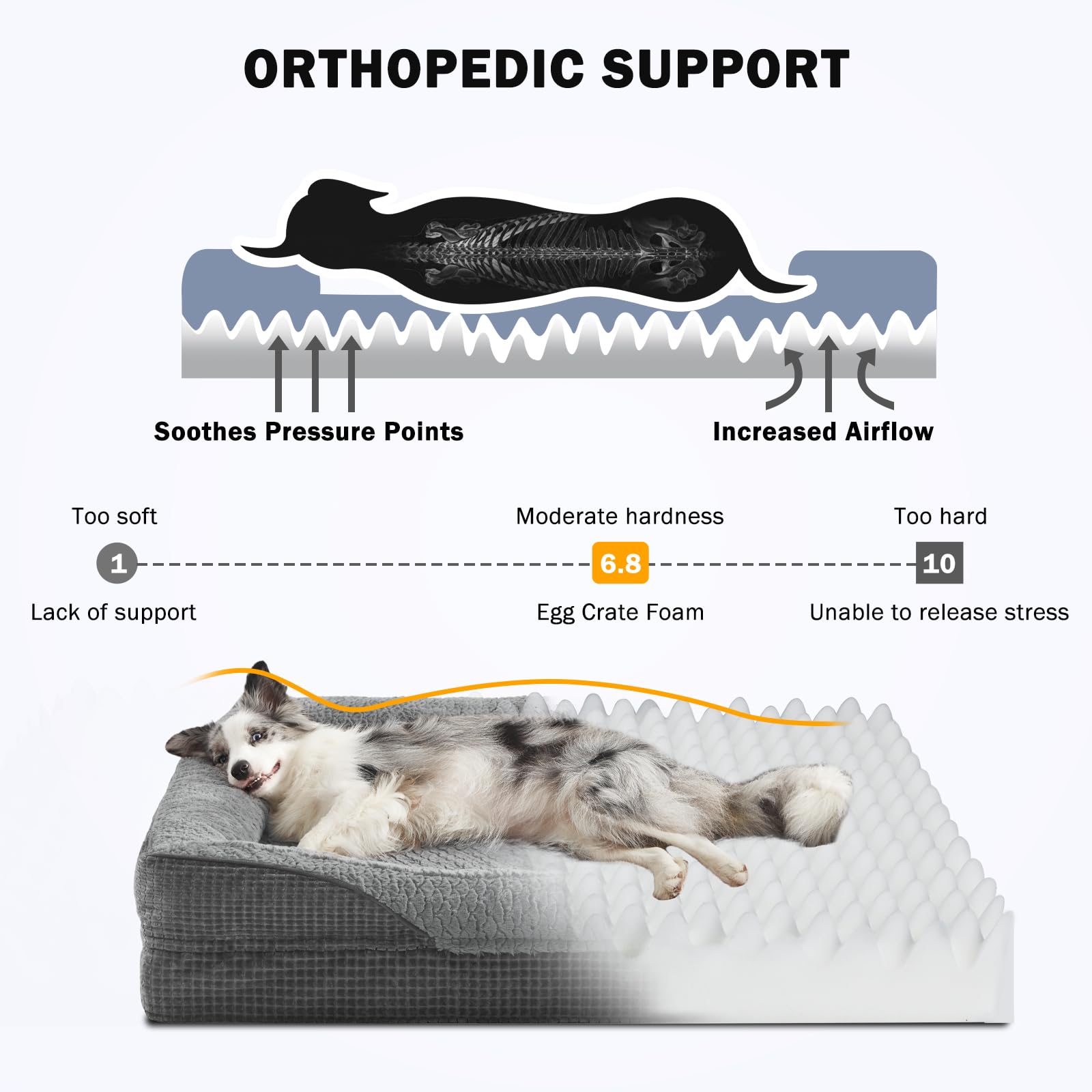 INVENHO XXL bed close-up of egg-crate memory foam for pressure-point relief