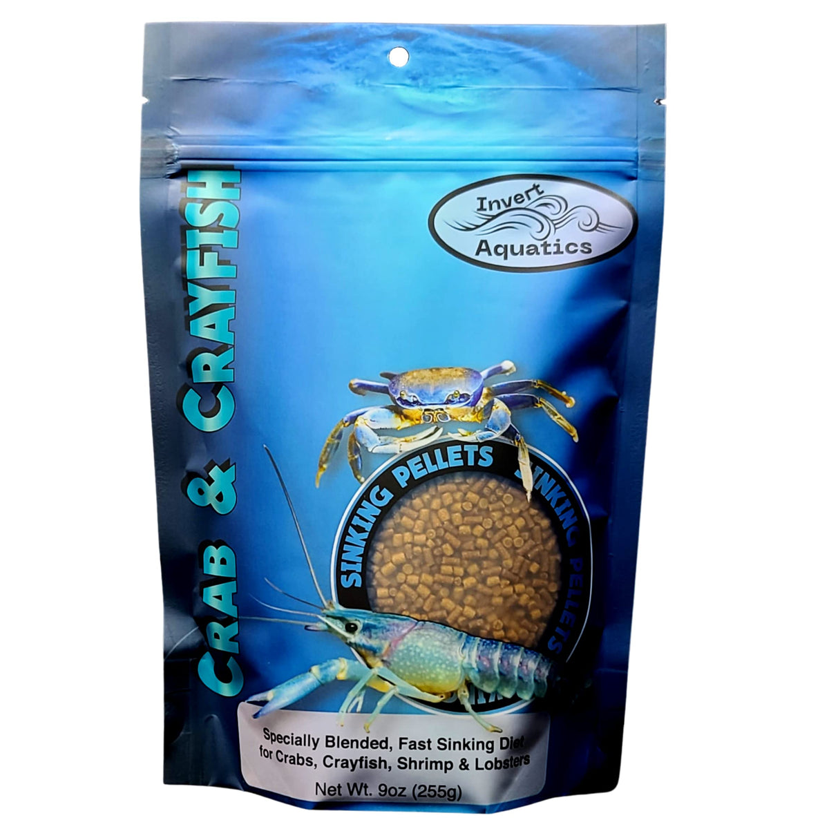 Invert Aquatics Crab & Crayfish sinking diet in a feeding bowl supports bottom-feeder nutrition.
