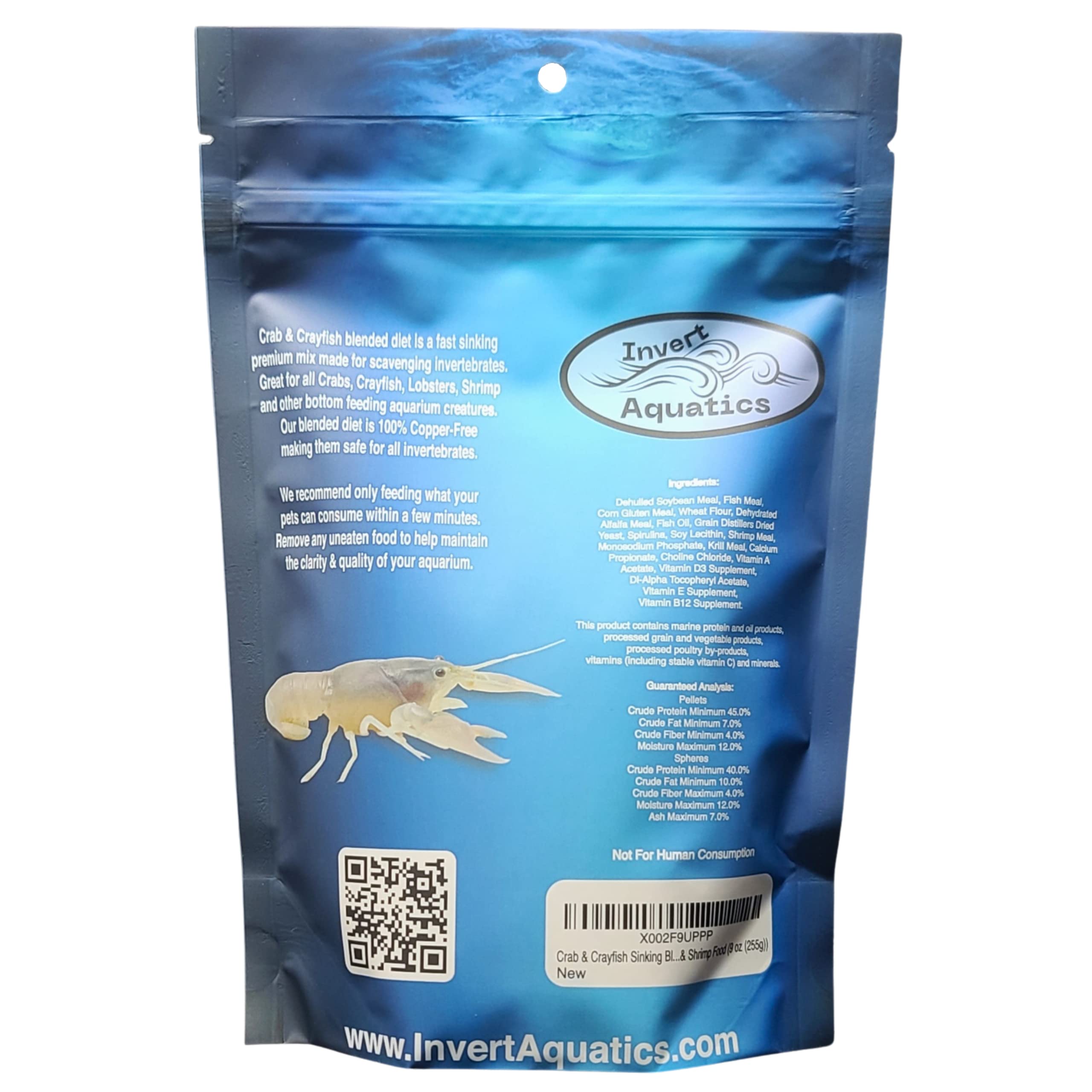 Invert Aquatics Crab & Crayfish sinking diet sticks and pellets ready for foraging.