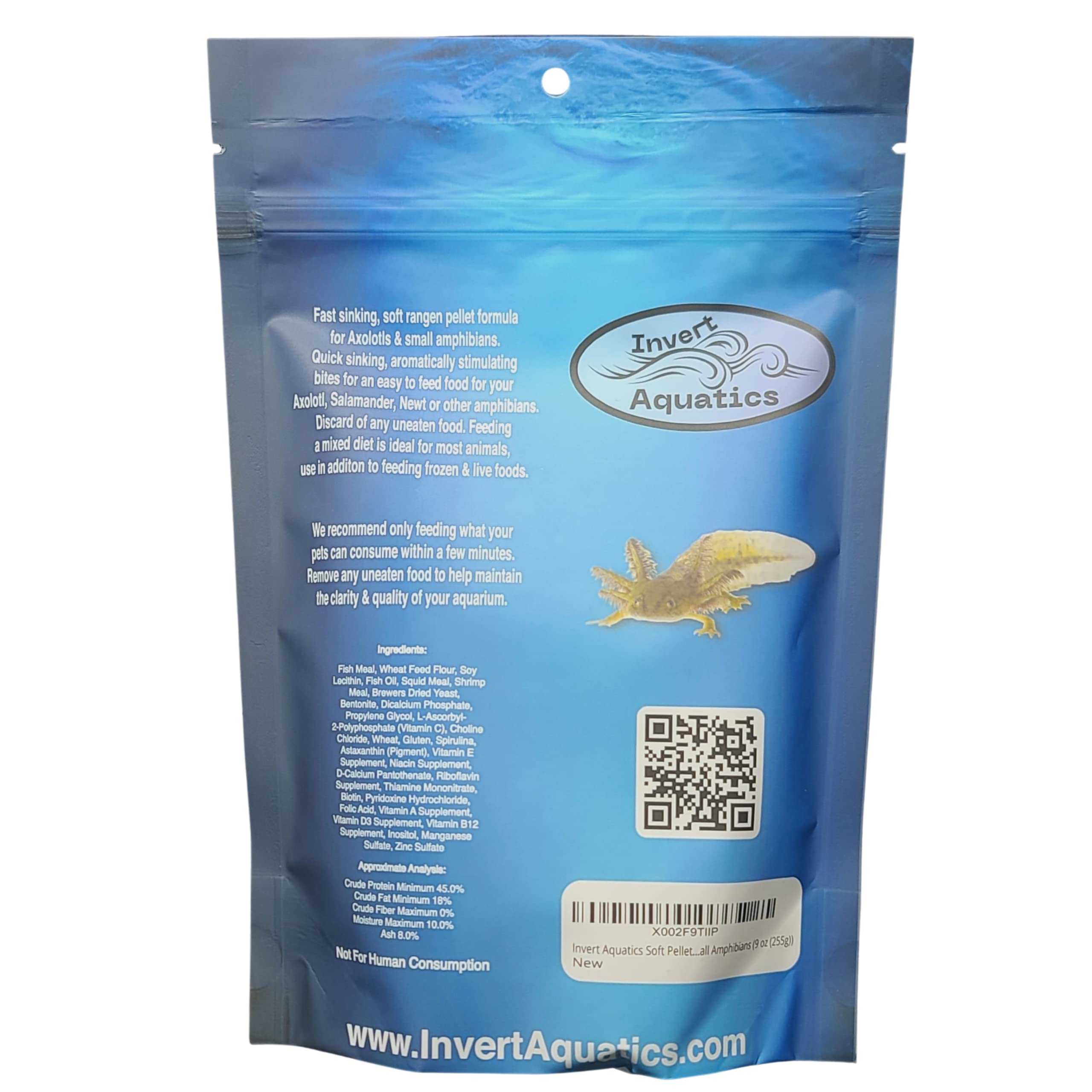 Invert Aquatics moist sinking pellets feeding scene benefiting small amphibians like axolotls