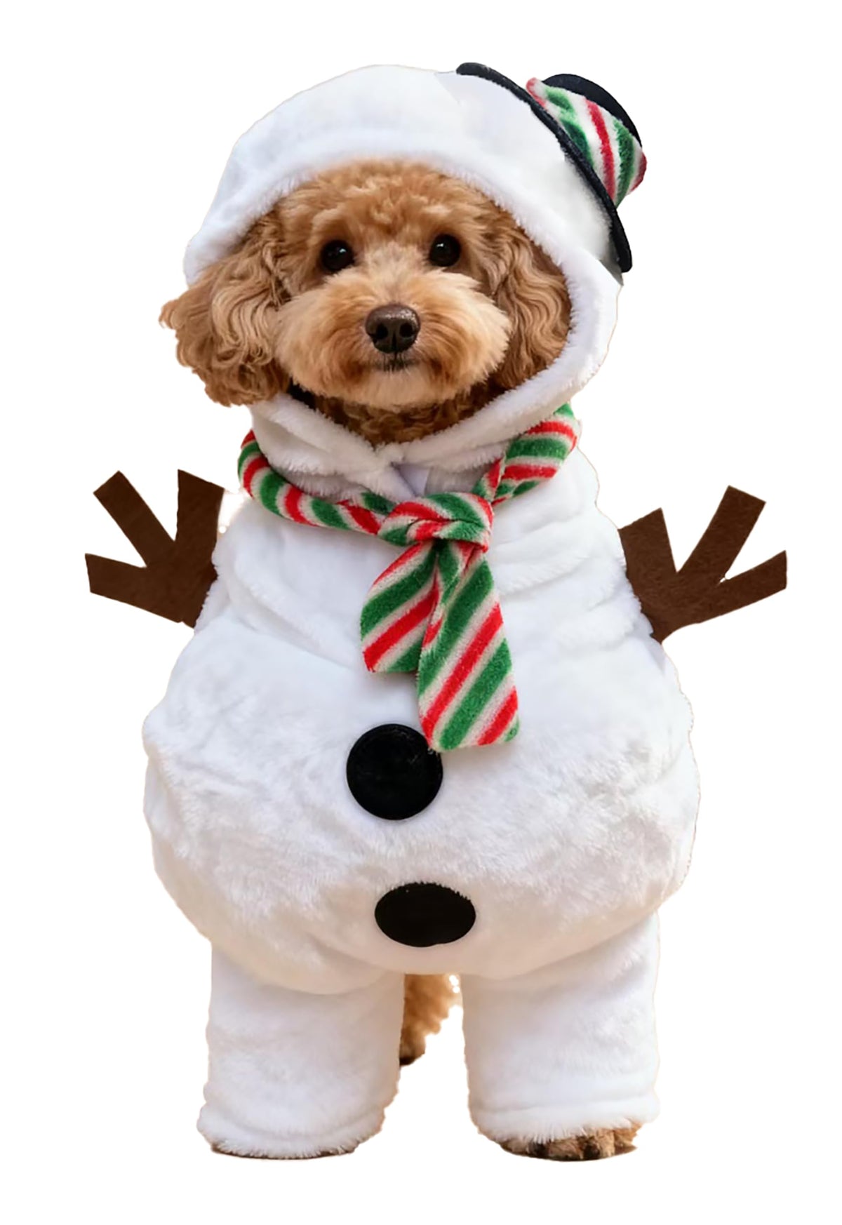 IOICYBF snowman pet costume front view provides cozy warmth for small pets.