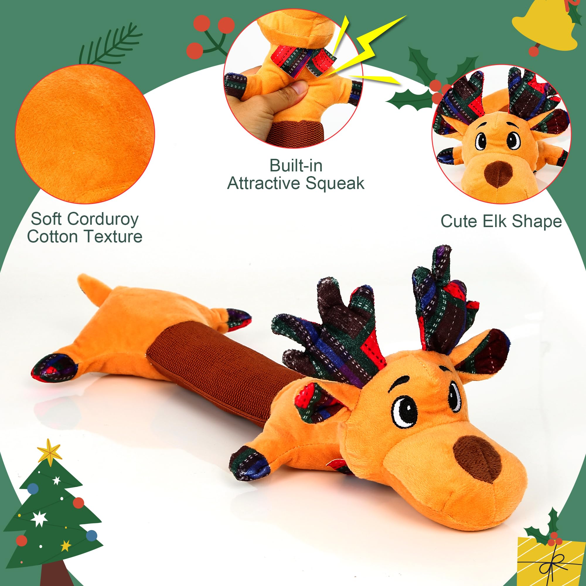 IOKHEIRA Christmas dog toy reindeer crinkle highlights crinkle-limb texture for curious play.