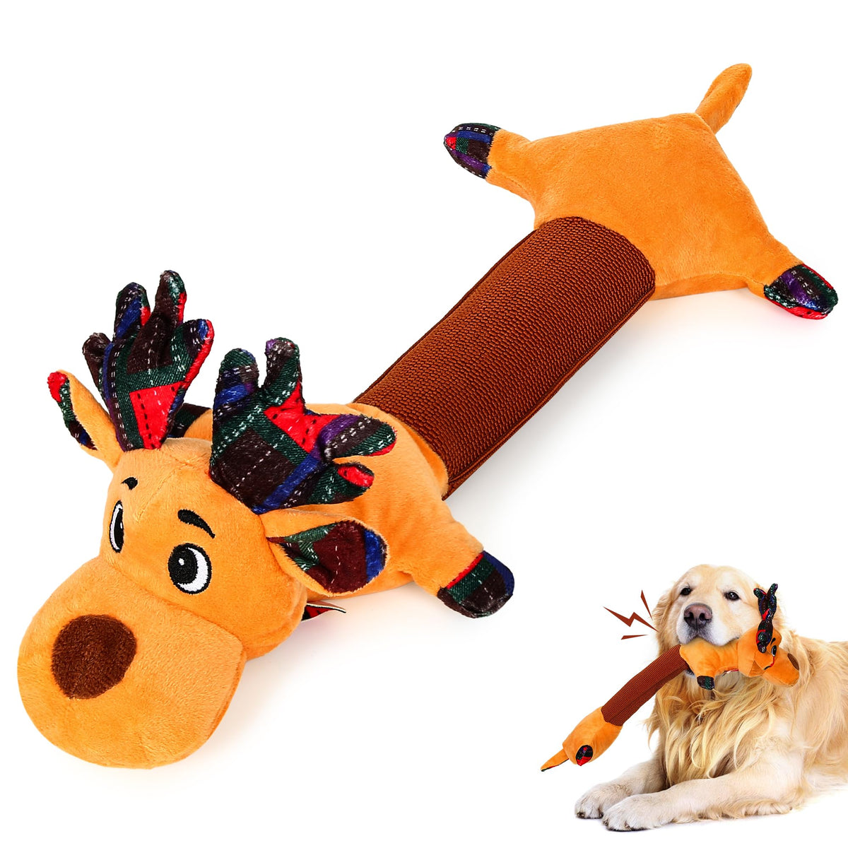 IOKHEIRA Christmas dog toy reindeer squeaky enhances interactive play and mental engagement.
