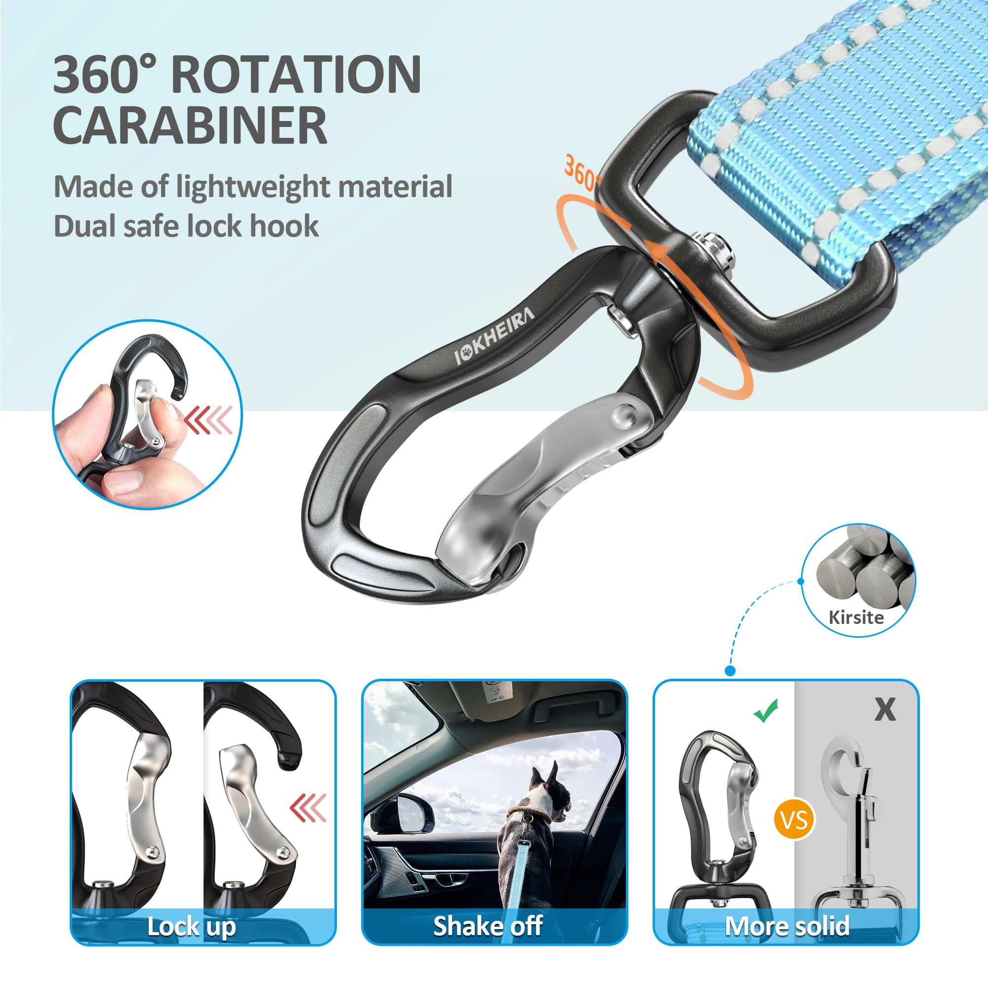 IOKHEIRA dog seat belt reflective strap improves night visibility for safer drives