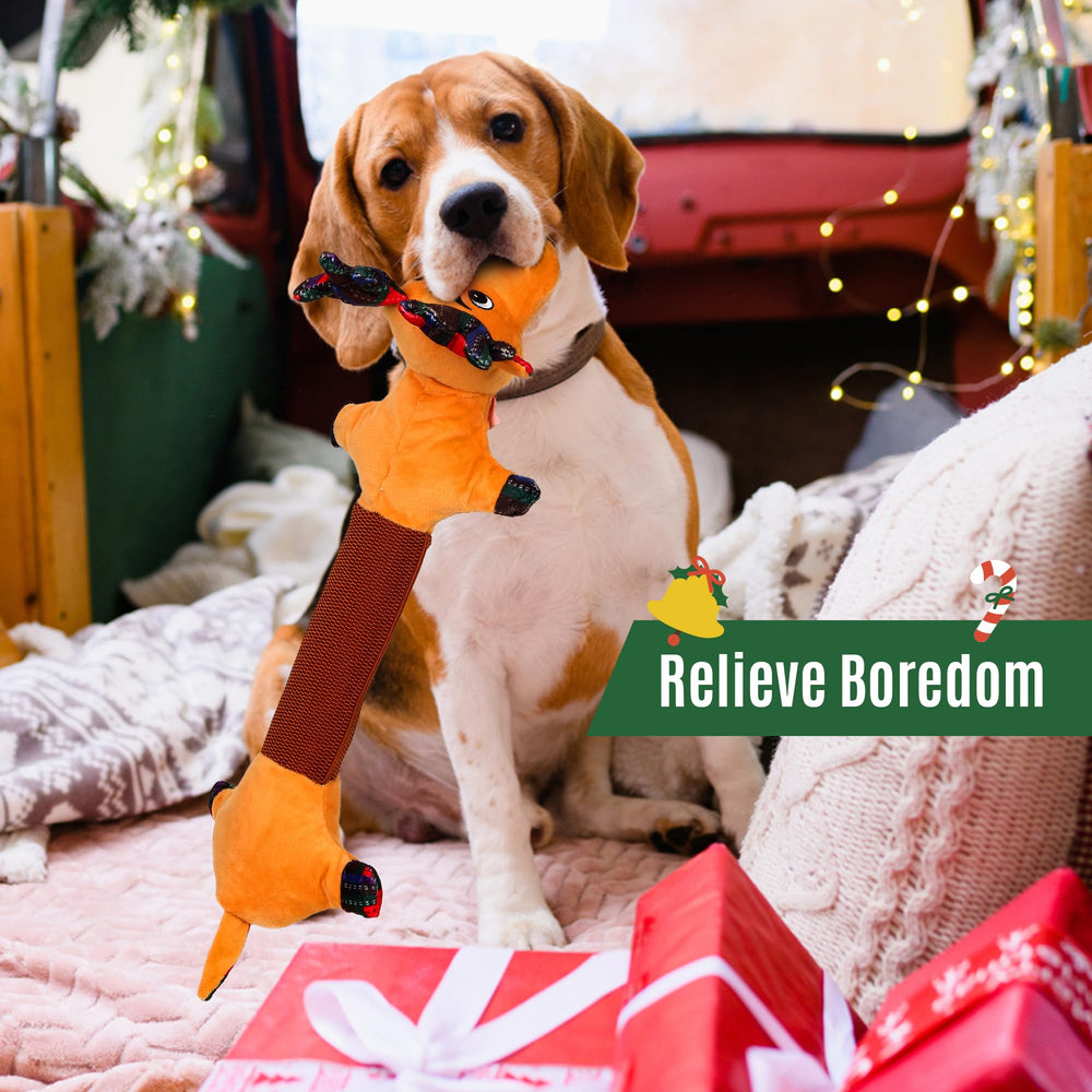IOKHEIRA reindeer chew-stitch dog toy ensures chew-resistance and long-lasting holiday fun.