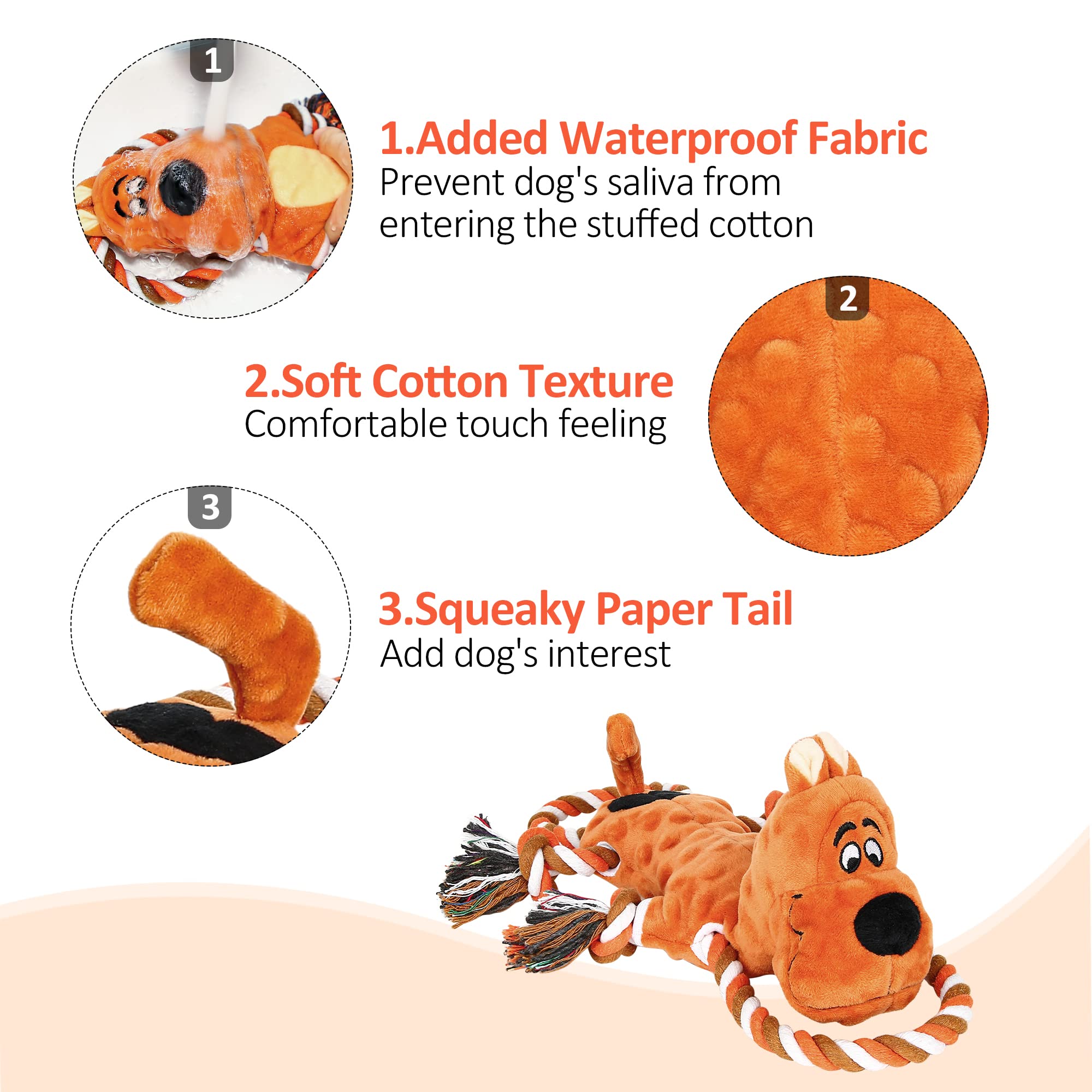 IOKHEIRA ultra-soft plush fabric with cotton rope for gentle chewing