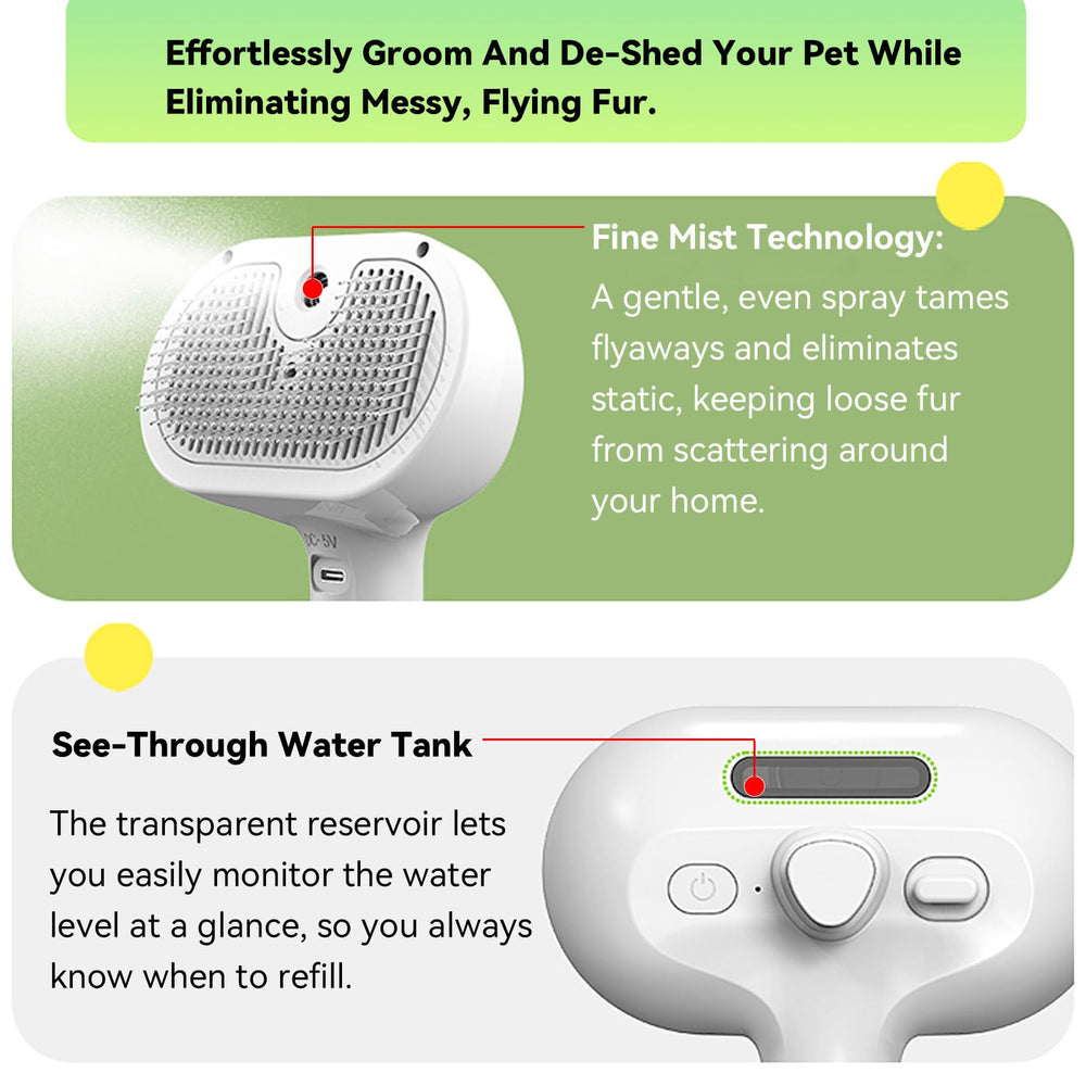 iomsloon pet steam brush gel-tip bristles protect skin while lifting fur.