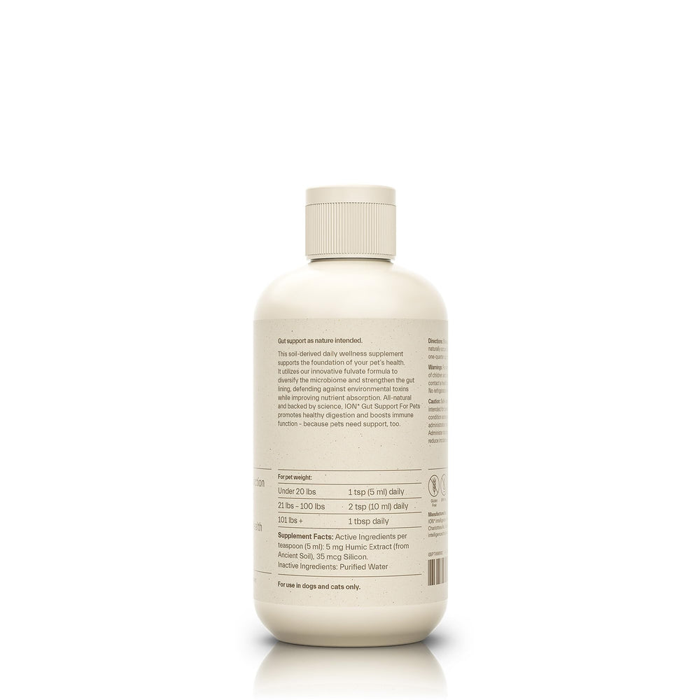 ION* Gut Support drops dosing close-up highlights simple administration for dogs and cats