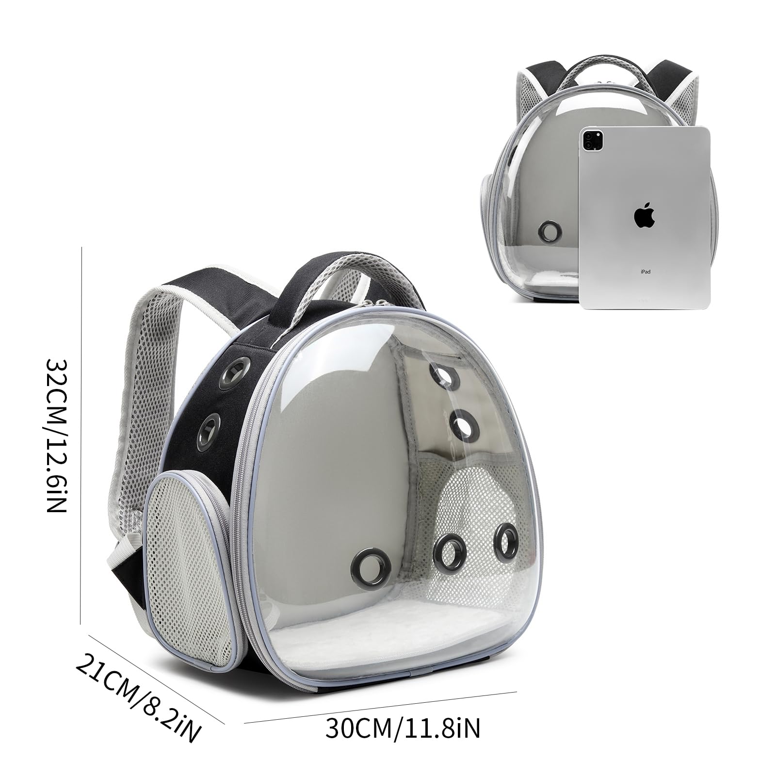 ioview transparent astronaut bubble window lets you monitor your pet during travel.