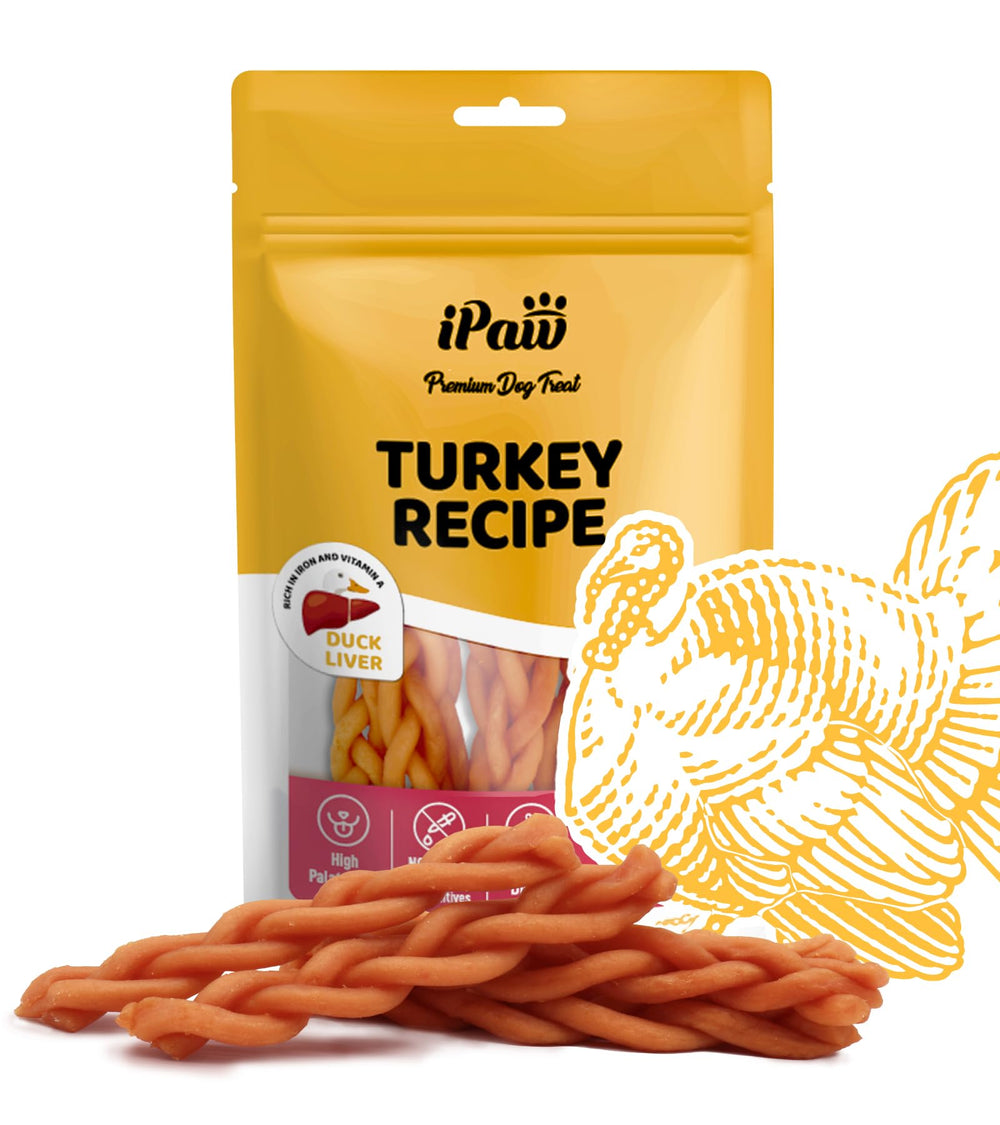 iPaw golosina de pavo trenza, recompensa ideal para entrenamiento.