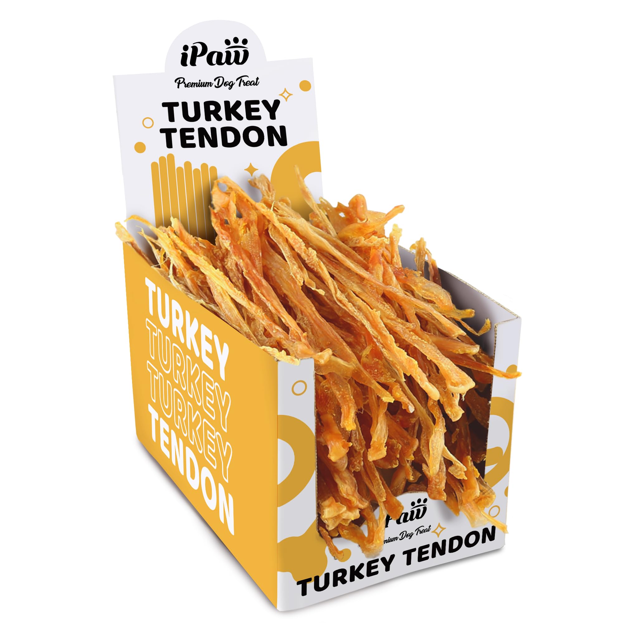 ipaw turkey tendon box-front highlights the single-ingredient chew for dogs daily enjoyment.