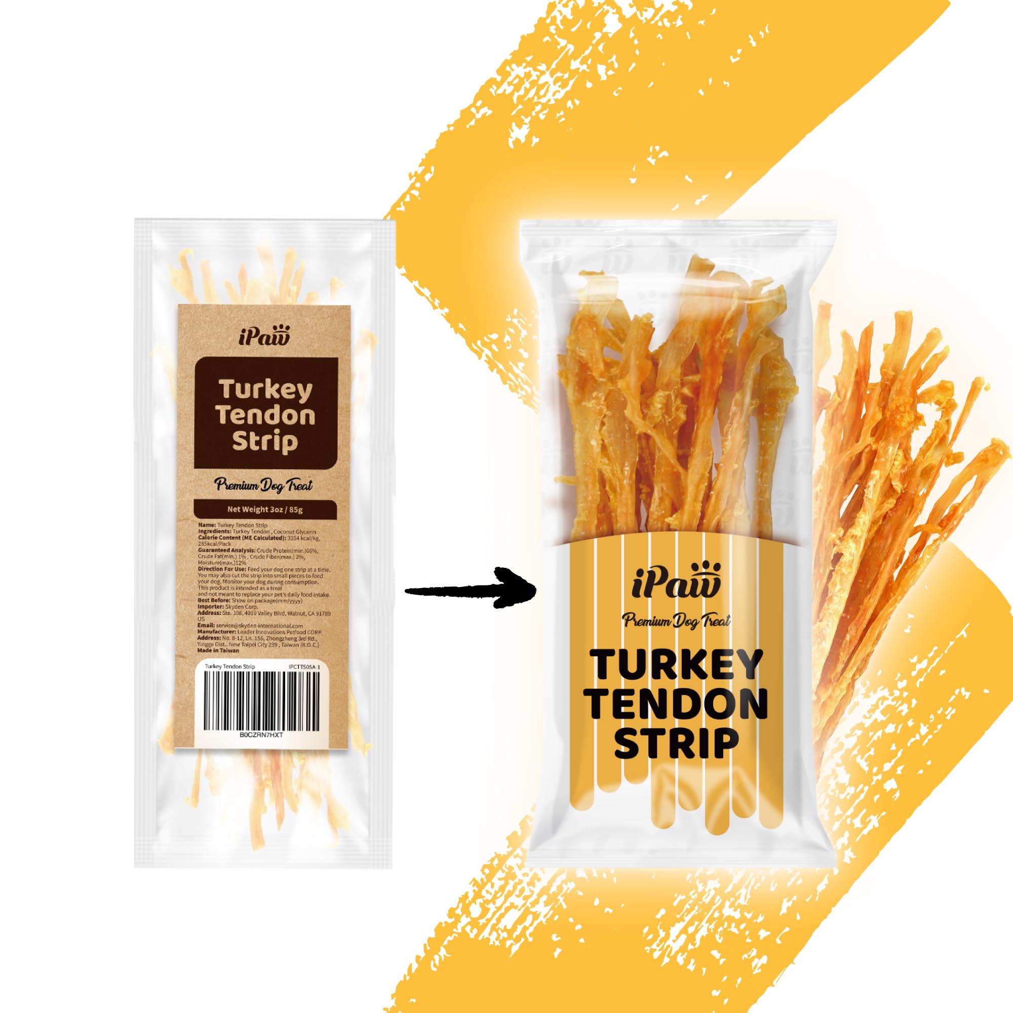 ipaw-turkey-tendon-braided-chew-closeup shows a firm chew ideal for dental-friendly chewing.