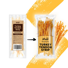 ipaw-turkey-tendon-braided-chew-closeup shows a firm chew ideal for dental-friendly chewing.