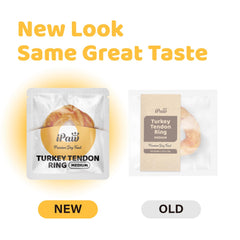 iPaw Turkey Tendons closeup texture highlights natural, high-protein chew quality.