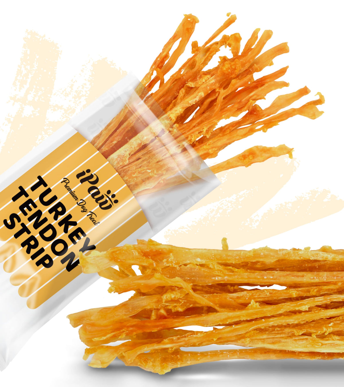 iPaw Turkey Tendons large strip shows a durable, long-lasting chew for dogs.