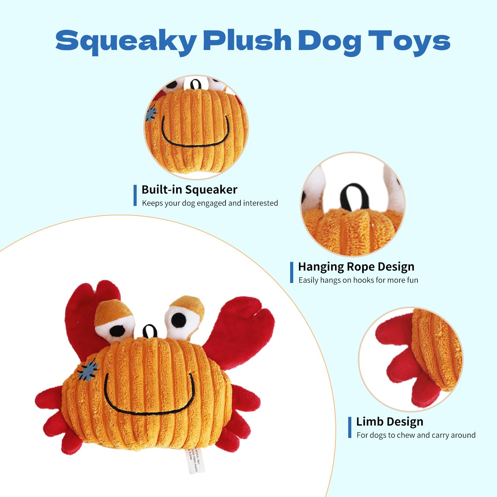 ipawspace crab plush toy – crinkle texture engages dogs during interactive play