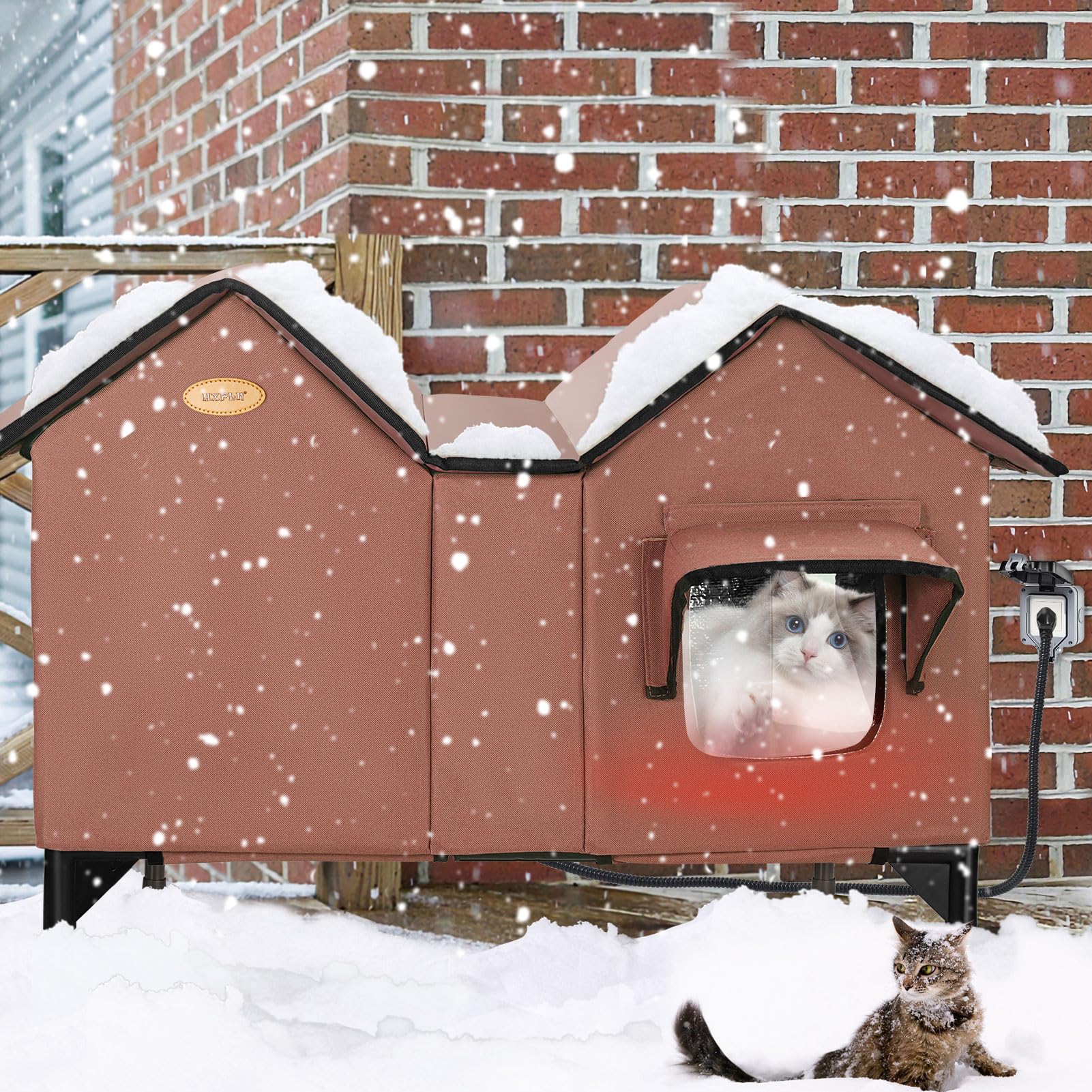 IPEAIN insulated heated cat house for all season use with heating pad removable for summer