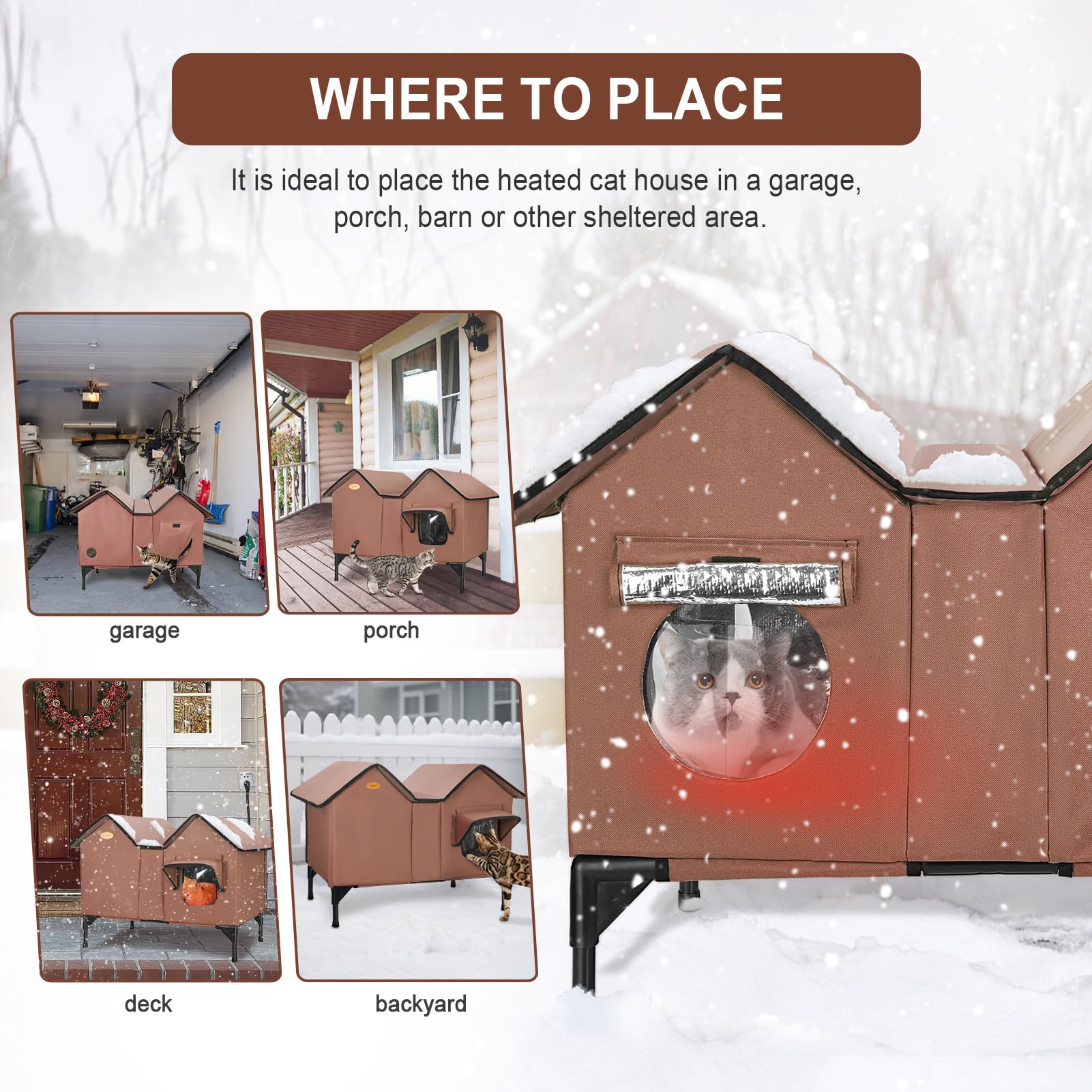 IPEAIN easy assembly Velcro design on outdoor cat house for tool free setup