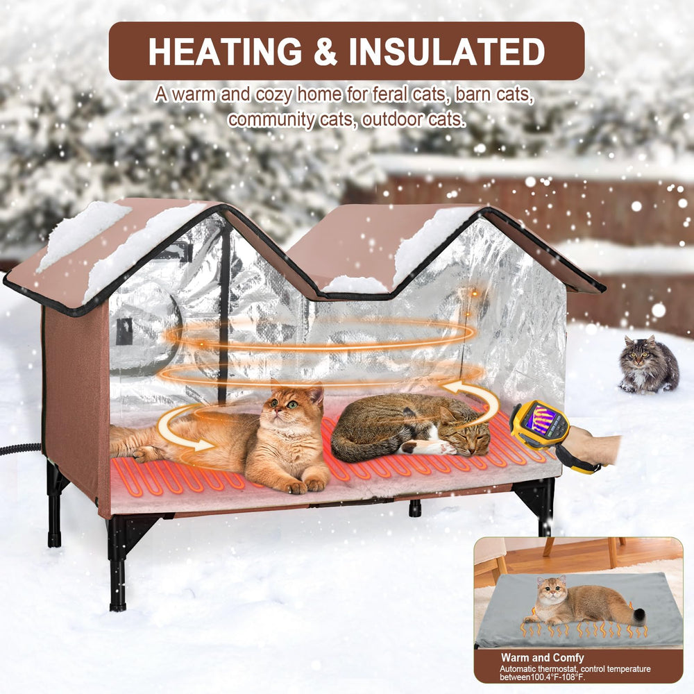 IPEAIN extra large heated cat house side panel close up shows elevated base keeps dry