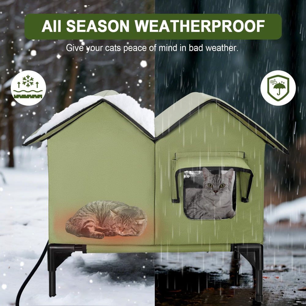 IPEAIN heated cat house dual entrances provide predator protection and quick escape routes