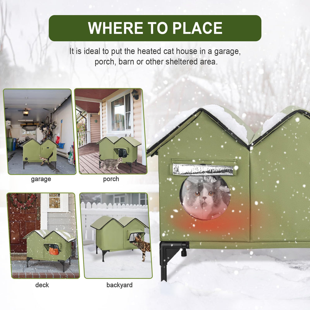 IPEAIN heated cat house elevated base keeps the shelter dry and off the ground