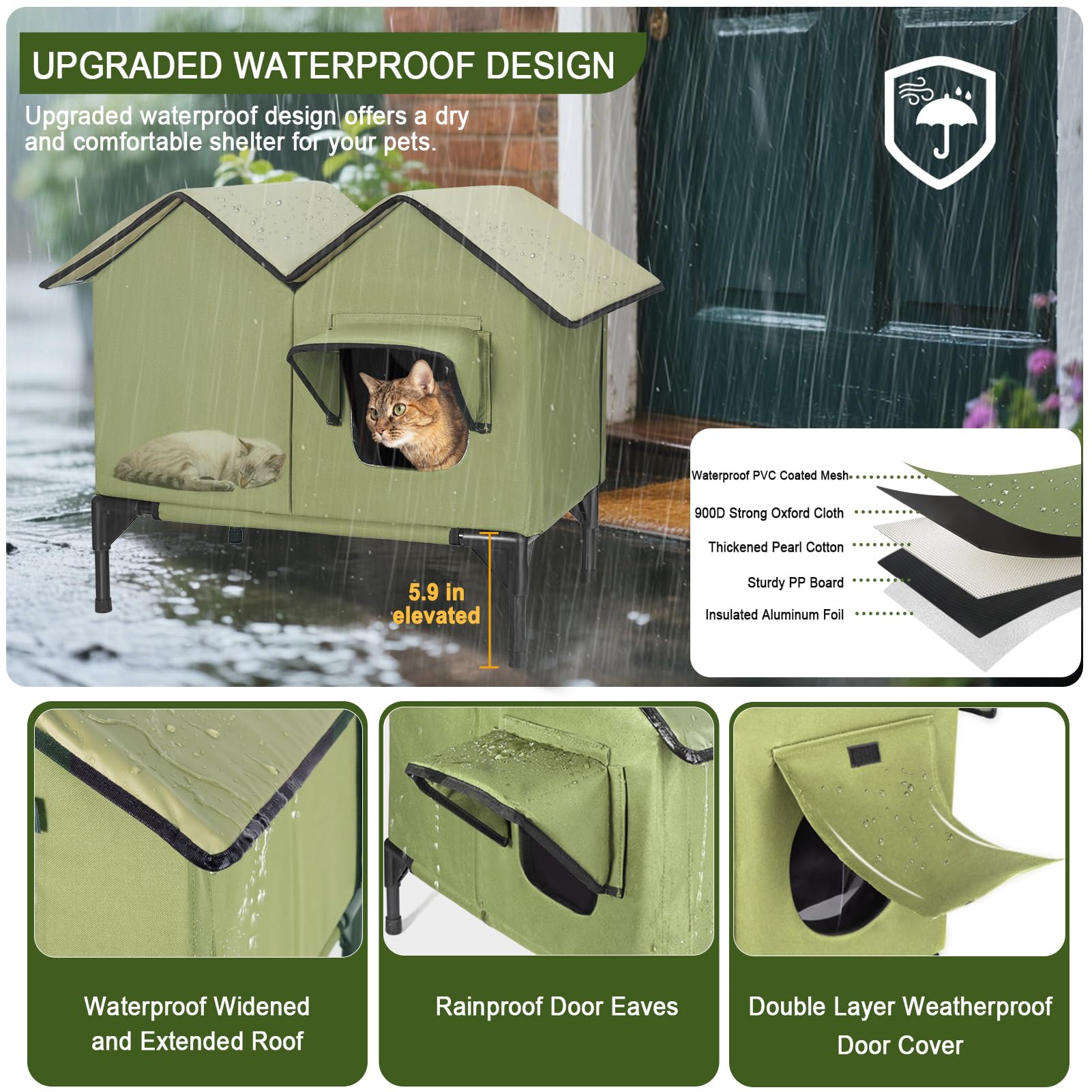 IPEAIN heated cat house heating pad detail shows weight-activated warmth for safe heat