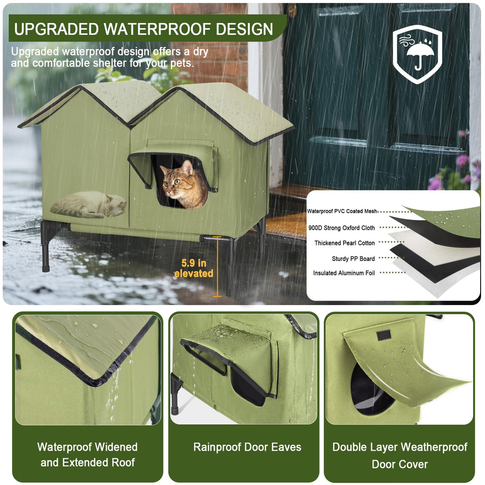 IPEAIN heated cat house heating pad detail shows weight-activated warmth for safe heat