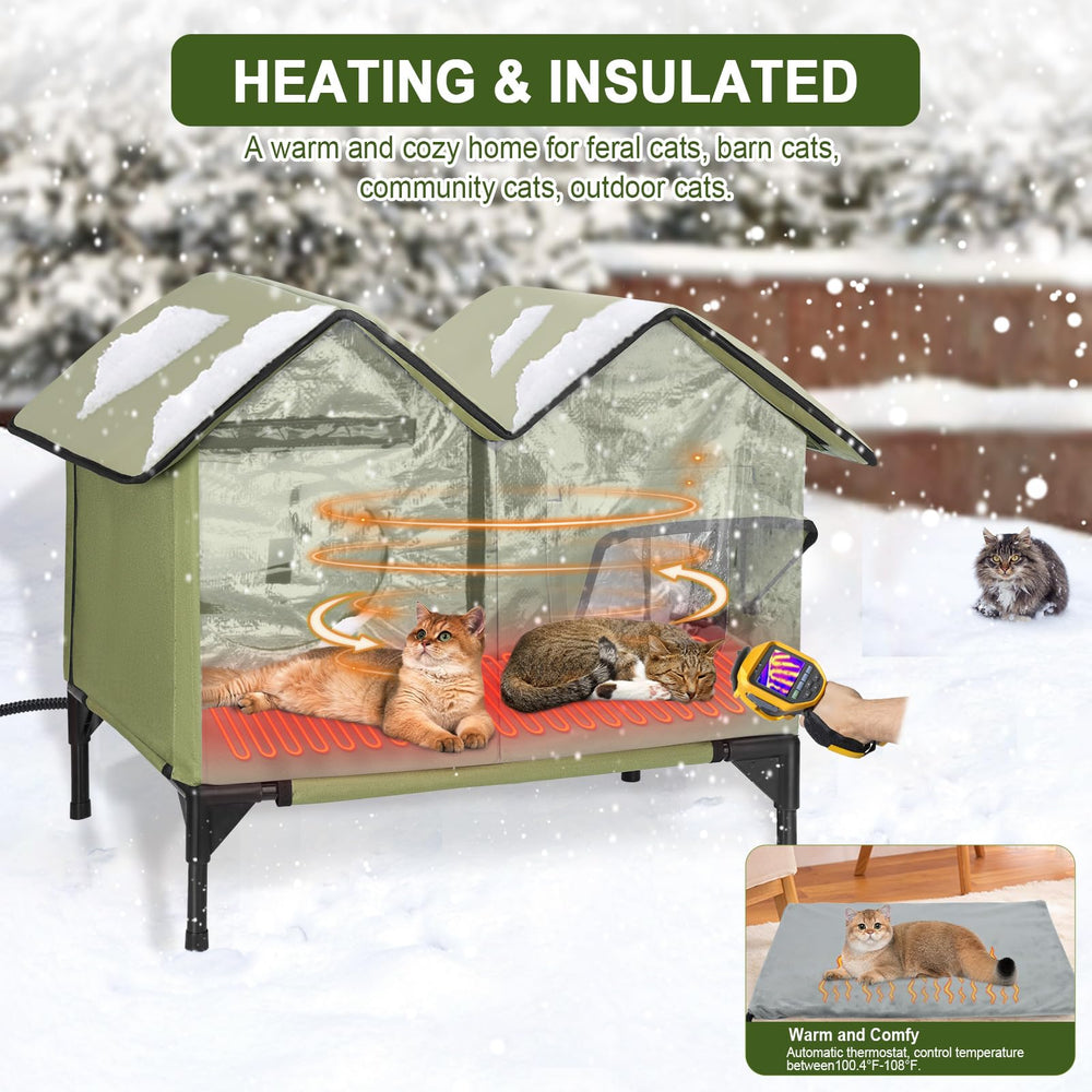 IPEAIN heated cat house interior spacious den designed for multiple cats during cold nights